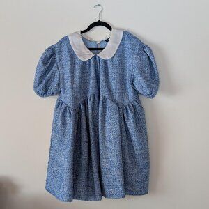 Sister Jane Blue Tweed Mini Dress | Babydoll Puff Sleeves Peter Pan Collar
